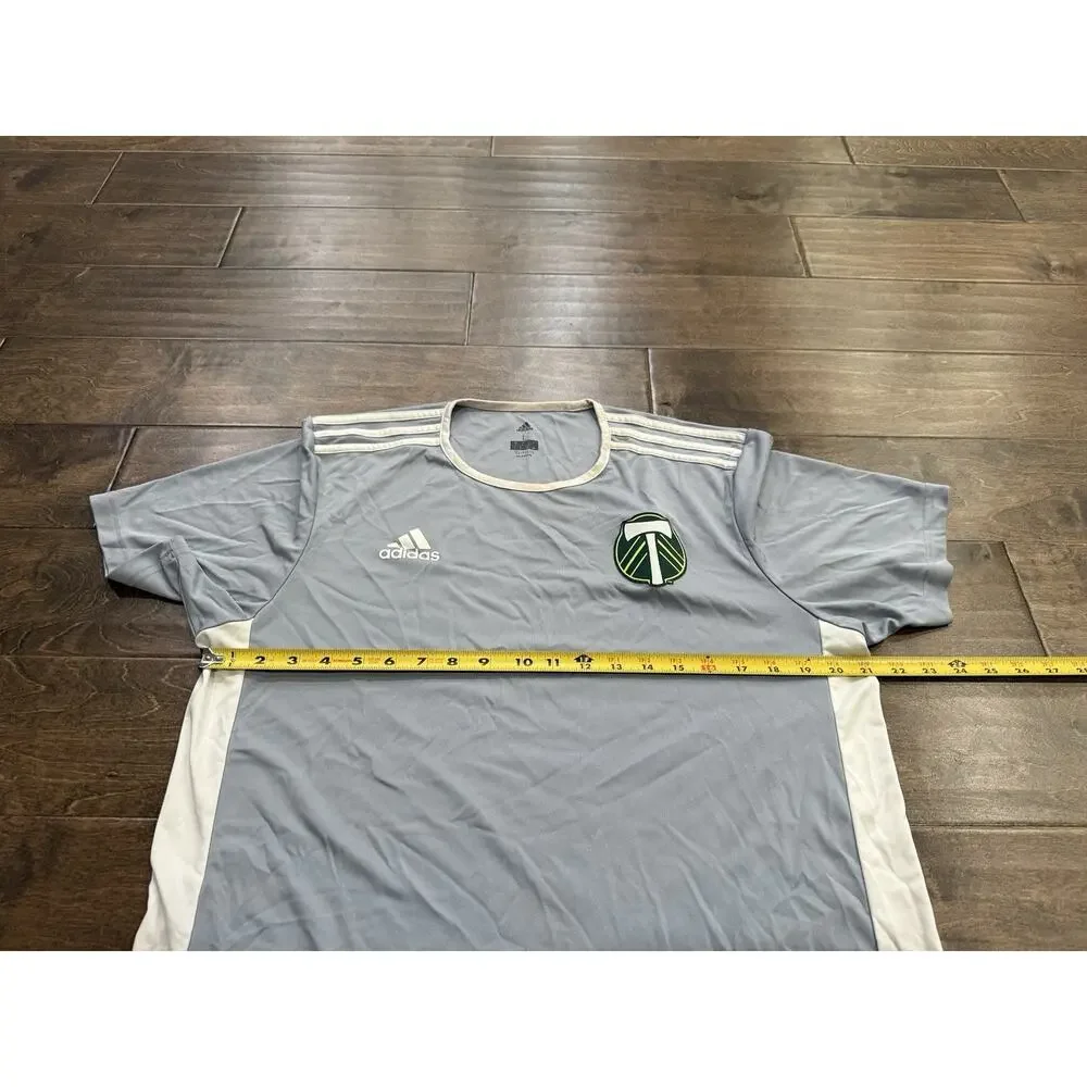Adidas Mens Gray Climalite MLS Portland Timbers Short Sleeve Jersey Size L Large